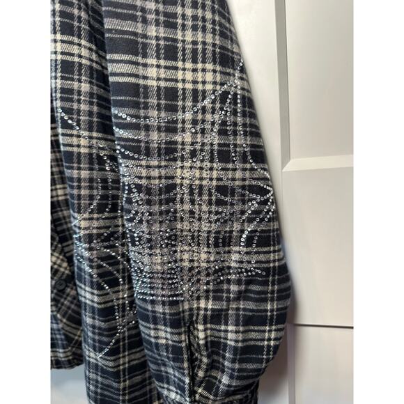 Broken Promises Rhinestone Spider Web Flannel Shirt XL Preloved Halloween - Picture 4 of 6